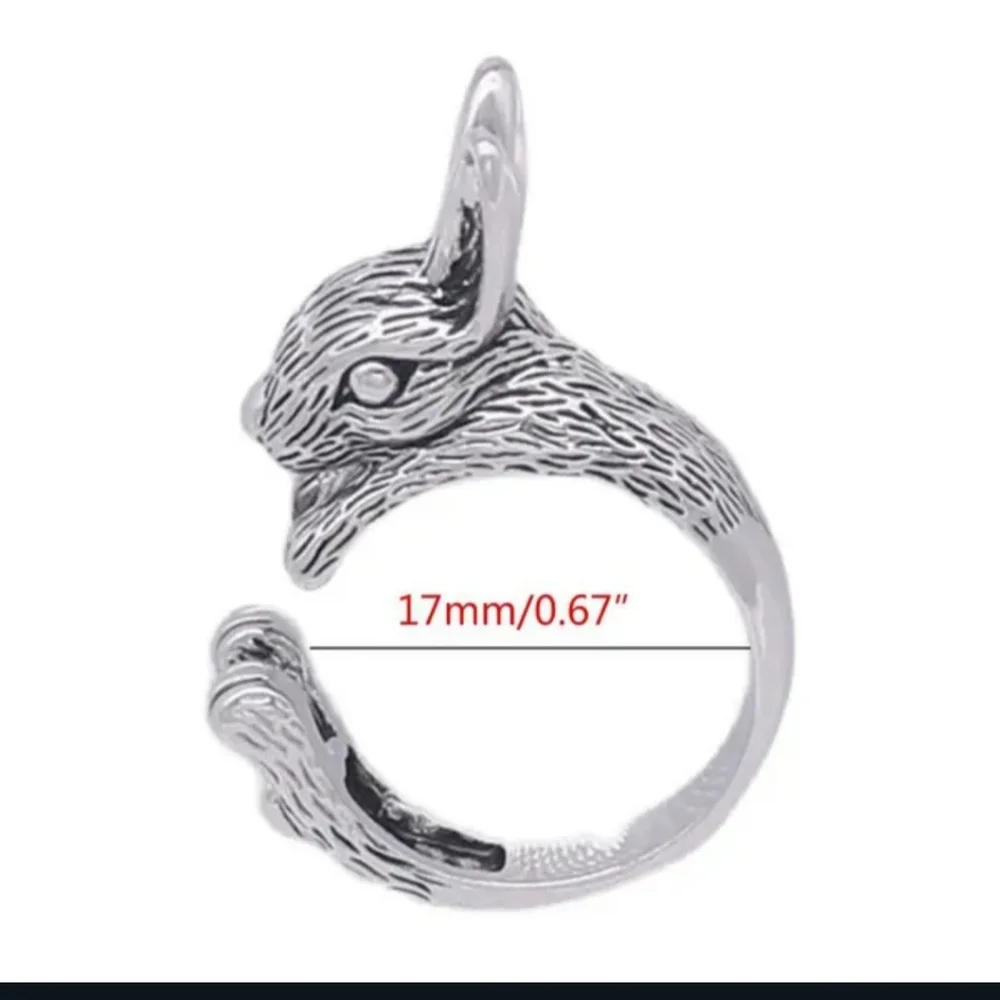 NWT Cute Silver Bunny Rabbit Wrap Around Adjustable Ring!